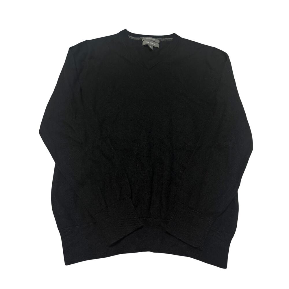Merona Men's 100% Merino Wool V-Neck Sweater Black Size Medium